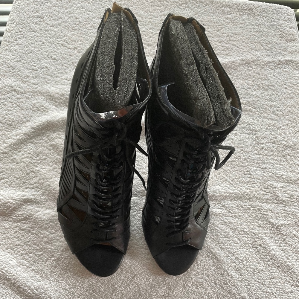 Nine West Black Lace up Peep Toe Heels